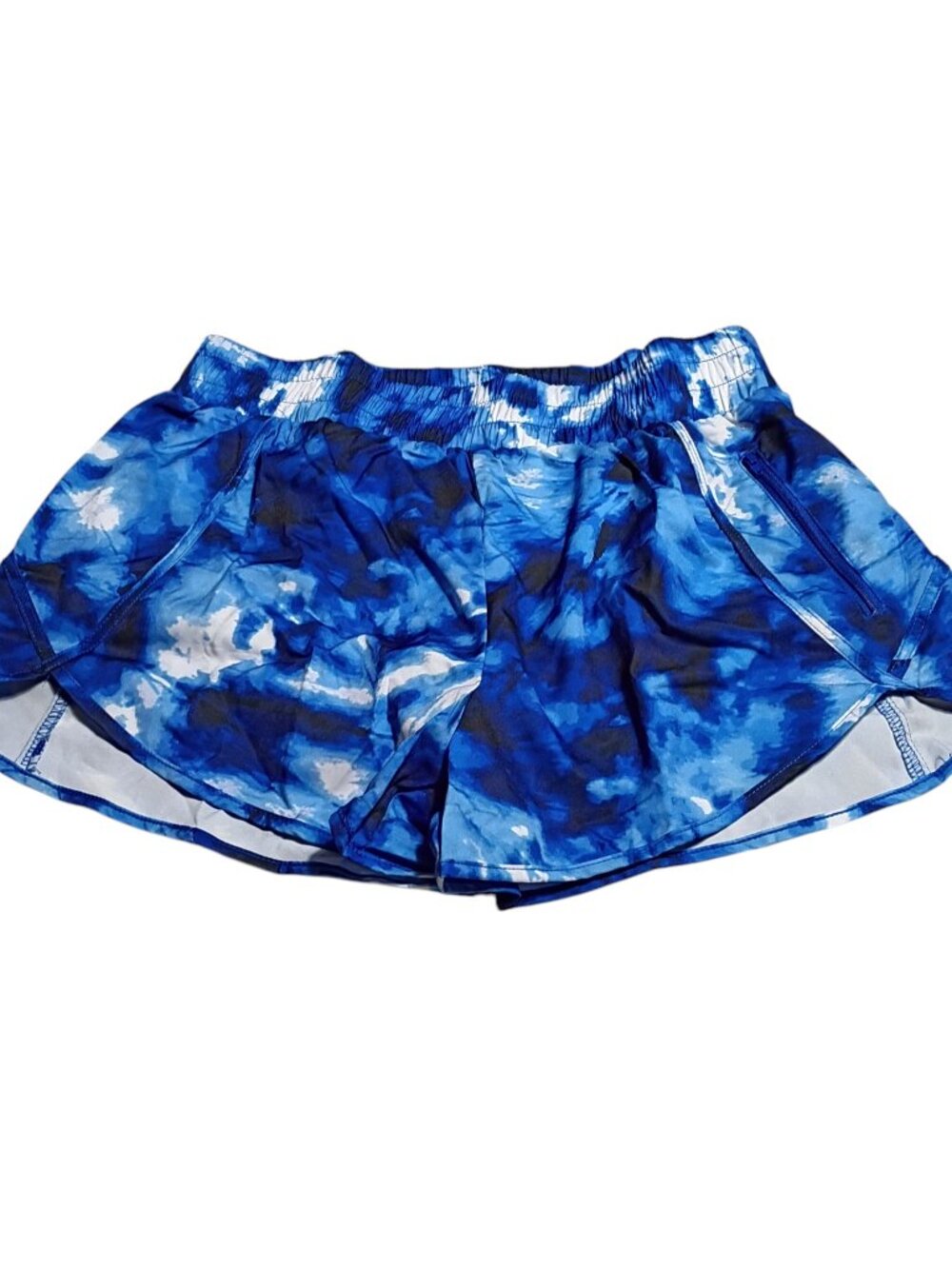 Cueply Women's High Waisted Running Shorts - Blue Tie Dye (Size L)
